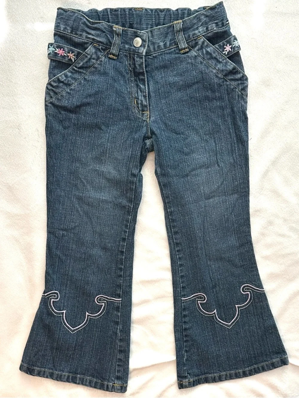 Vtg 2006 Gymboree Park City Luxe Western Embroidered Scallop Denim Jeans 5 Flare